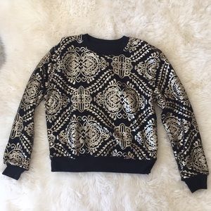 Black and gold Aztec pattern sequin sweater
